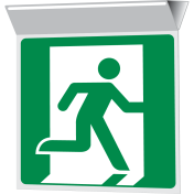 Haaks plafond bord met pictogram Nooduitgang rechterkant 