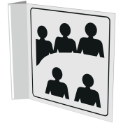 Haaks wit bord met pictogram voor aanduiden vergaderruimte