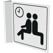 Wit haaks bord met pictogram om een wachtruimte aan te duiden