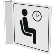 Wit haaks bordje met pictogram voor het aanduiden van een wachtruimte