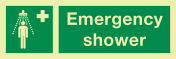 Fotoluminescerende sticker met IMO pictogram en tekst nooddouche