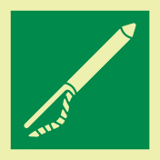 Fotoluminescerende sticker met IMO pictogram en tekst werplijn