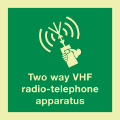 Fotoluminescerende sticker met IMO pictogram en tekst Draagbare Radio