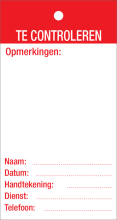 Inspectietag Te Controleren (NL) - PVC Label