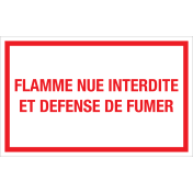 Panneau Flamme nue interdite et defense de fumer - blanc avec texte rouge
