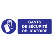 Bord met pictogram en tekst om aan te duiden dat veiligheidshandschoenen verplicht zijn