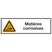 Bord met pictogram en tekst "Bijtende stoffen" - ISO 7010 - W023