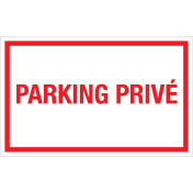 Panneau Parking Privé - blanc avec texte rouge