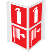 Gecombineerd panorama bord met pictogram van een brandblusser en brandslanghaspel