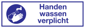 Bord met pictogram en tekst om aan te duiden dat handen wassen verplicht is