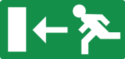 Bord met pictogram nooduitgang links