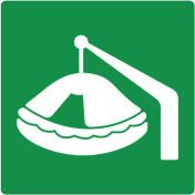 Bord met pictogram reddingsvlot met kraan ISO 7010