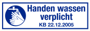 Sticker met pictogram en tekst om aan te duiden dat handen wassen verplicht is volgens KB 22.12.2005
