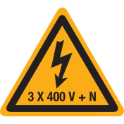 Sticker met pictogram / spanningsaanduiding "Waarschuwing 3x400V+N" - ISO 7010 - W012