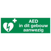 Sticker met pictogram en tekst AED in dit gebouw aanwezig ILCOR