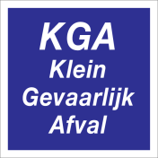 Blauwe sticker met tekst voor het afval scheiden van KGA