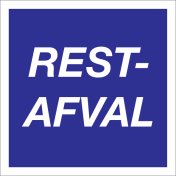 Blauwe sticker met tekst voor het scheiden van restafval