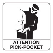 Witte sticker met pictogram om zakkenrollers aan te geven
