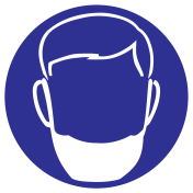 Blauwe sticker met pictogram om aan te duiden dat een baardnet verplicht is