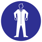 Blauwe sticker met pictogram om aan te duiden dat het dragen van beschermende werkkleding verplicht is