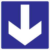 Blauwe sticker met pictogram pijl voor aanduiden richting van de uitgang