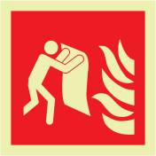 Fotoluminescerende sticker met pictogram van een blusdeken / branddeken