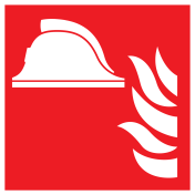Sticker met pictogram van een brandweer helm met vlam