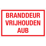 Sticker Branddeur Vrijhouden AUB - tekststicker met rode tekst