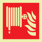 Fotoluminescerende sticker met pictogram van een brandslanghaspel volgens ISO 7010