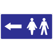 Blauwe sticker voor aanduiding dames en heren naar links