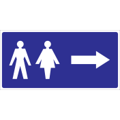 Blauwe sticker voor aanduiding dames en heren naar rechts