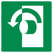Sticker met pictogram draaiknop draairichting links ISO 7010