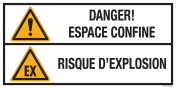 Sticker met pictogram en tekst: "Danger! Espace Confine - Risque D'Explosion" 