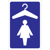 Blauwe sticker met pictogram voor aanduiden garderobe voor dames