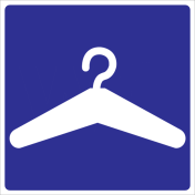 Blauwe sticker met pictogram kledinghanger voor aanduiden van een garderobe