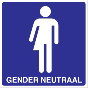 Blauwe sticker om een genderneutrale ruimte aan te duiden