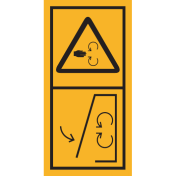 Machinemarkering sticker waarschuwing "Gevaar voor handen, Veiligheidsscherm sluiten" volgens ISO 11684