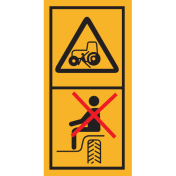 Machinemarkering sticker waarschuwing "Gevaar van overrijden door tractor, meerijden alleen op passagiersstoel toegestaan" volgens ISO 11684