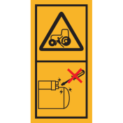 Machinemarkering sticker waarschuwing "Rondvliegende delen, gevaar voor hele lichaam, afstand houden tot machine" volgens ISO 11684