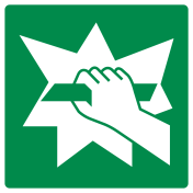 Sticker met pictogram glas breken om deur te openen ISO 7010