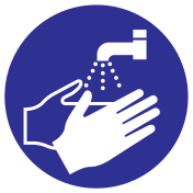 Blauwe sticker met pictogram om aan te duiden dat handen wassen verplicht is - ISO7010 - M011