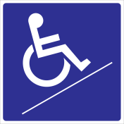 Blauwe sticker met pictogram voor aanduiden hellend vlak voor mindervaliden