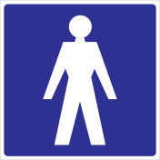Blauwe sticker met een pictogram van een heer voor het aanduiden van een ruimte voor heren
