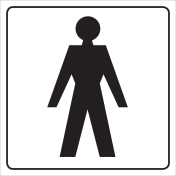 Witte sticker van een heer voor het aanduiden van een ruimte geschikt voor heren