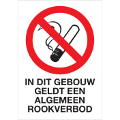 Sticker met pictogram en tekst In dit gebouw geldt een algemeen rookverbod