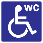 Blauwe sticker met pictogram voor aanduiden WC mindervaliden