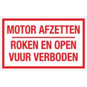 Sticker Motor Afzetten, Roken en Open Vuur Verboden - tekststicker met rode tekst
