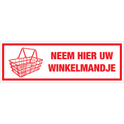 Sticker neem hier uw winkelmandje - tekststicker met rode tekst