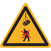 Sticker met pictogram "Waarschuwing, niet onder last lopen"