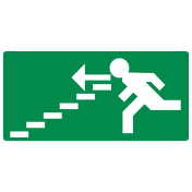 Sticker met pictogram nooduitgang trap af links